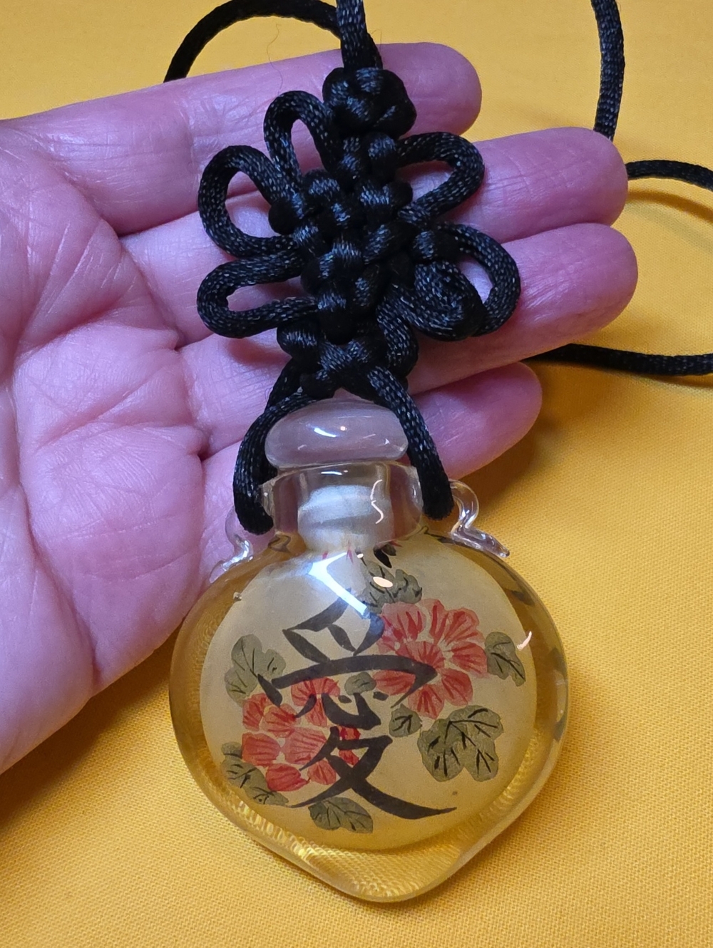 Vintage Chinese Inside Reverse Painted Glass Snuff Bottle Necklace ▪︎ 16" Long